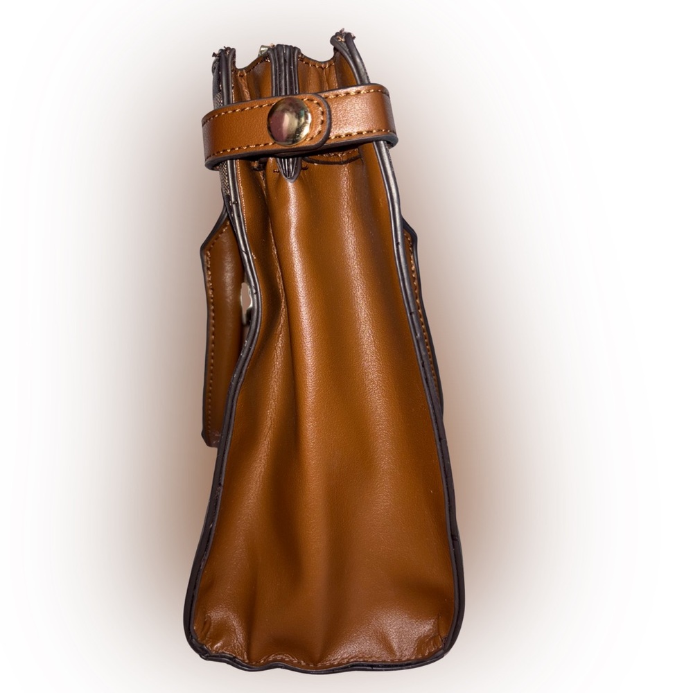 Adrienne Vittadini Chocolate Brown & Cognac Stripe Satchel w/ Gold Lock Detail - Picture 9 of 9